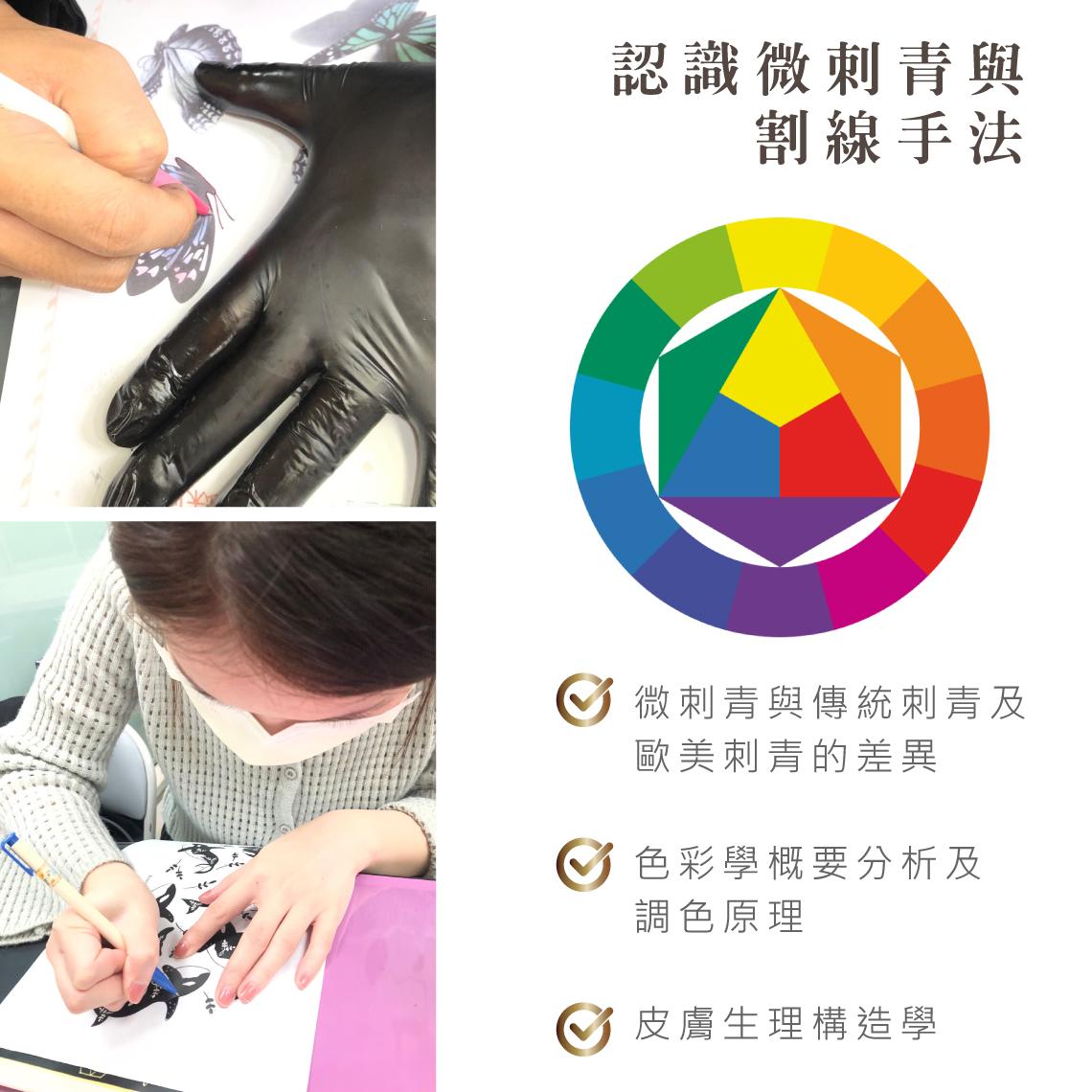 微刺青課程色彩學概要分析，刺青調色方法，皮膚生理構造教學
